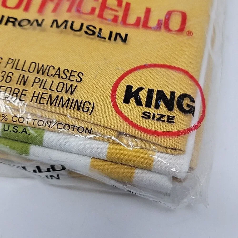 Vintage 1970s Set of 2 King Size Pilllowcases Cannon Monticello Green Gold